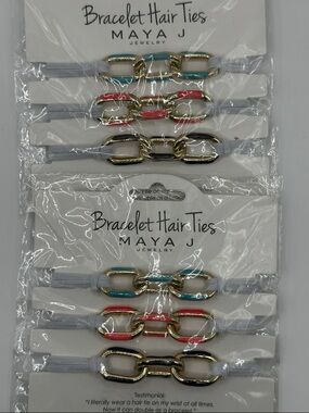 Maya J Bracelet Hair Ties - White with Gold & Turquoise/coral Accents - 6 total